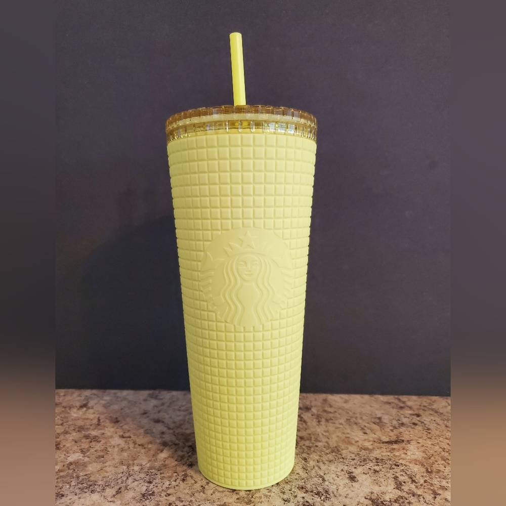 Starbucks Meadow Yellow Grid Soft Touch Tumbler Venti 24 oz